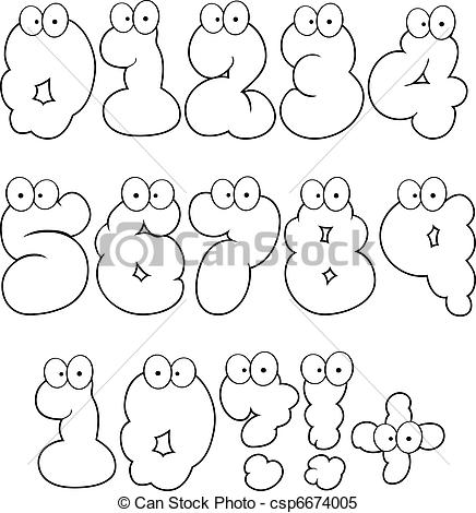 Clipart Vector Of Outlined Numbers Vector Collection   Outlined Funny