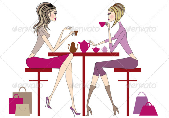 Drinking Tea Cartoon Women Drinking Coffee And Tea
