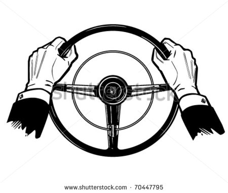 Hands On The Wheel   Retro Clipart Illustration   70447795