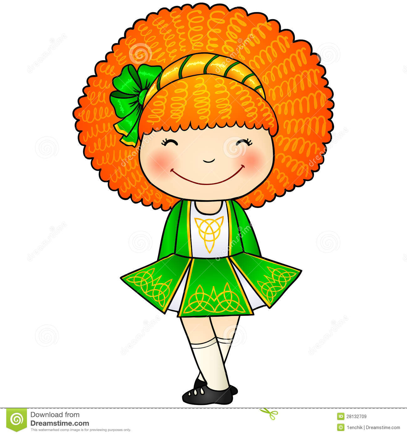 Irish Dancing Girl In Green Traditional Dress Royalty Free Stock