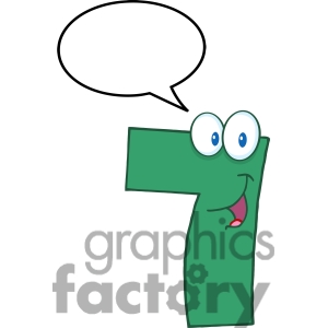 Number Seven Cartoon Mascot Character With Speech Bubble Clipart Image