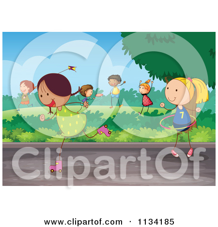 Of A Happy Girl Playing With A Hula Hoop   Royalty Free Vector Clipart    