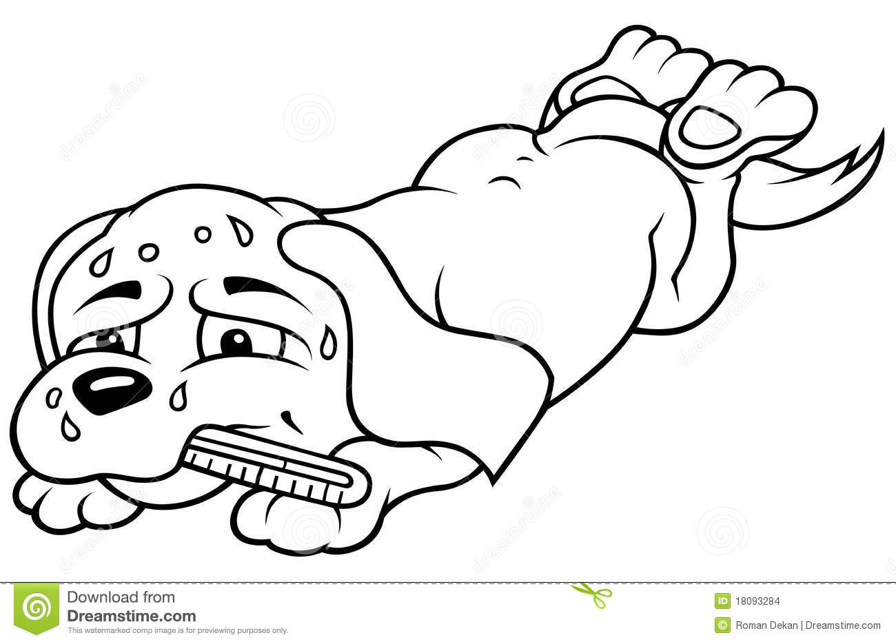 Sick Dog   Black And White Cartoon Illustration Vector