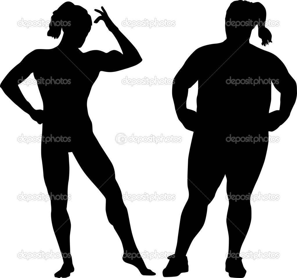 Silhouettes Of Bodybuilder And Fat Woman   Stock Vector   Sattva