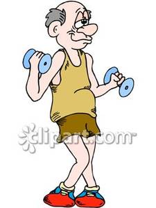 Skinny Old Man Lifting Weights   Royalty Free Clipart Picture