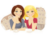 Two Ladies Drinking Coffee In Cozy Cafe Stock Vector   Clipart Me