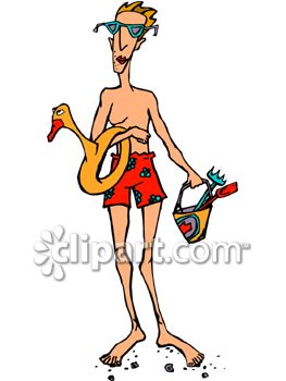 Very Skinny Guy Going To The Beach With His Pail And Floaty   Royalty