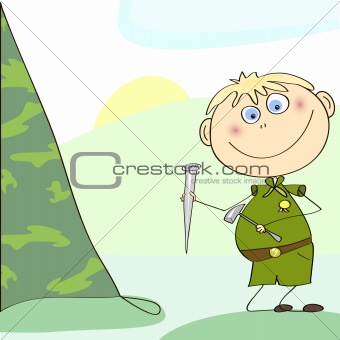Boy Scout Setting Up A Tent