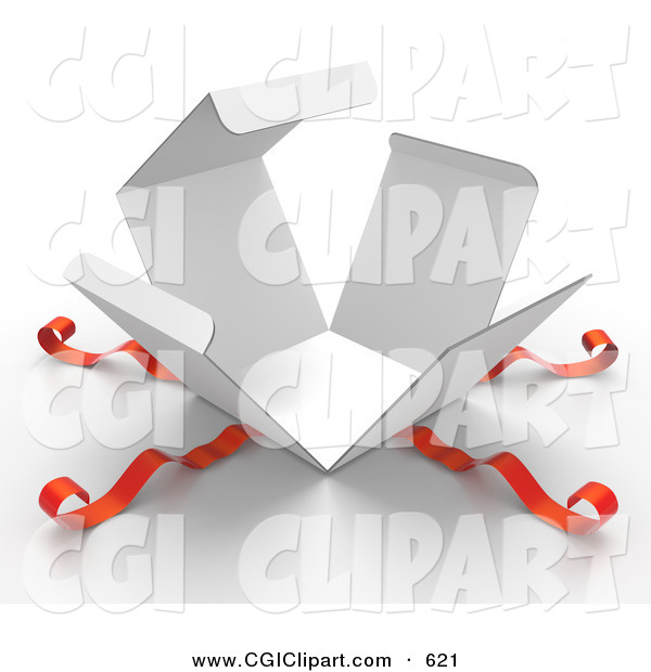 Clip Art Of A 3d Bursting Open White Gift Box With Red Ribbons By    