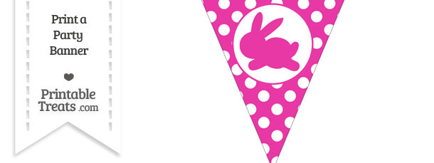 Hot Pink Polka Dot Pennant Flag With Bunny Facing Left Free