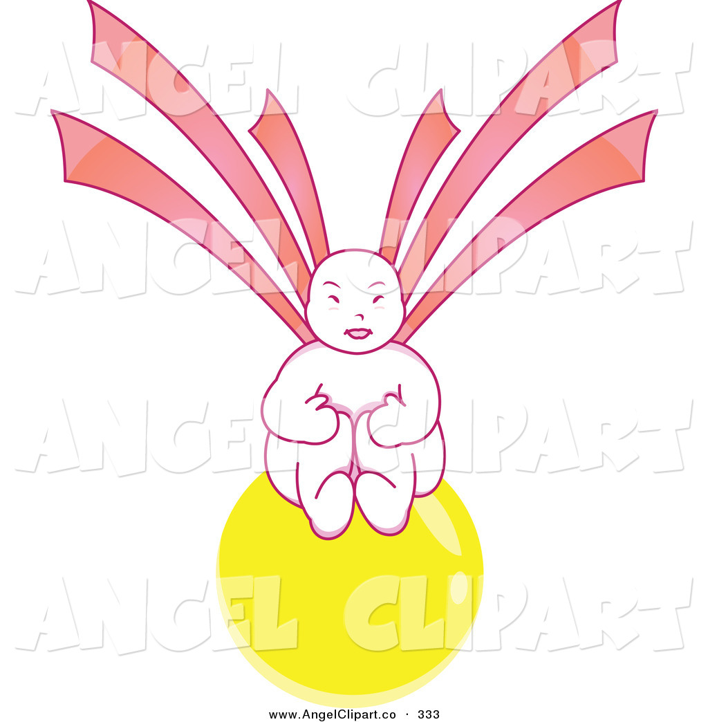 Larger Preview  Clip Art Of A Pink Chubby Asian Angel Sitting On A