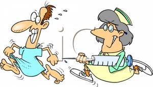 Nurse Chasing A Patient With A Large Needle   Royalty Free Clipart