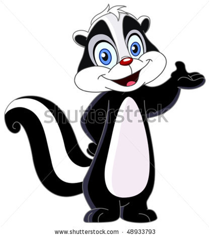 Picture Of A Cartoon Skunk Smiling Holding His Arm Out In A Vector