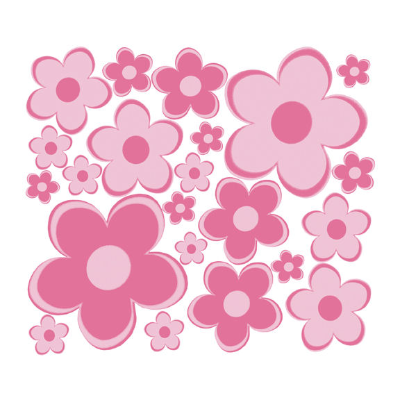 Pink Fun Flowers Small Retro Flowers Wall Decals   Wall Sticker Outlet