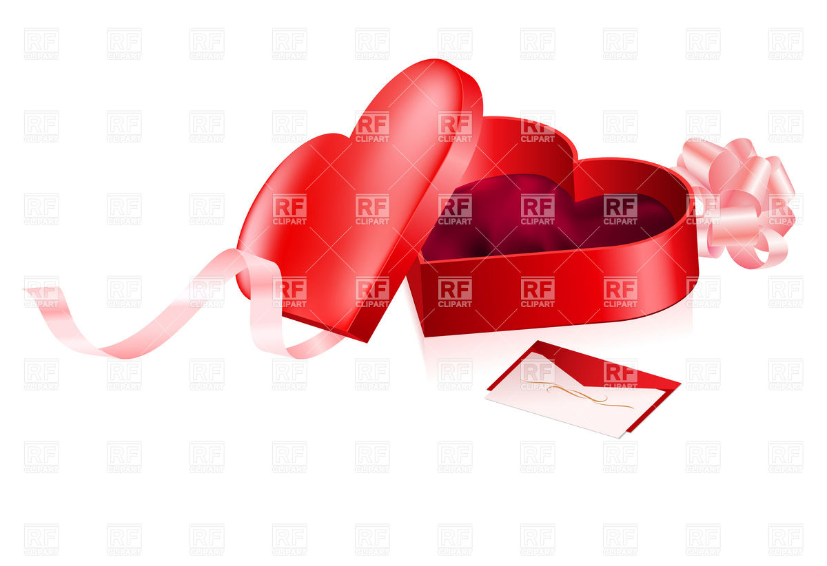 Red Open Gift Box In Heart Shape Download Royalty Free Vector Clipart