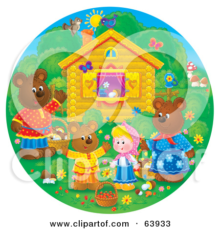 Round Scene Of Bears And A Girl Outside A Cottage