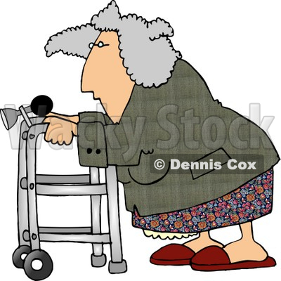 Senior Woman Using A Walker With A Horn Attached Clipart Picture