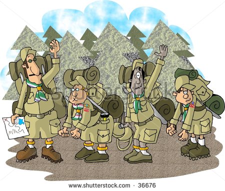 Stock Photo   Clipart Illustration Of A Boy Scout Troop On A Hike