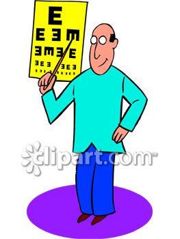 To An Eye Chart During A Vison Exam   Royalty Free Clipart Picture