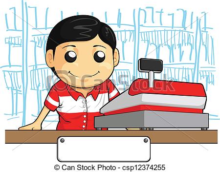Vector Image Of A Male Cashier Employee Standing Behind The Cashier