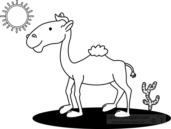 Animals   Camel In Desert Black White Outline   Classroom Clipart