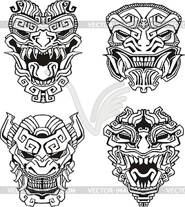 Aztec Monster Totem Masks   Vector Clip Art