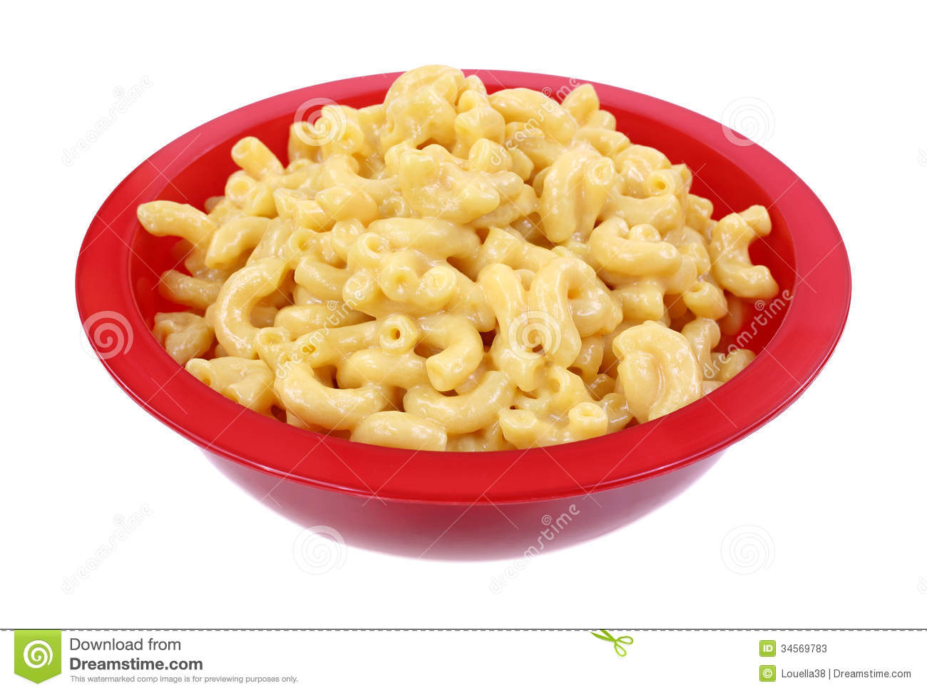 Cooked Macaroni And Cheese In A Red Bowl On A White Background