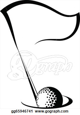 Golf Ball Going In A Golf Hole With A Golf Flag   Clipart Drawing