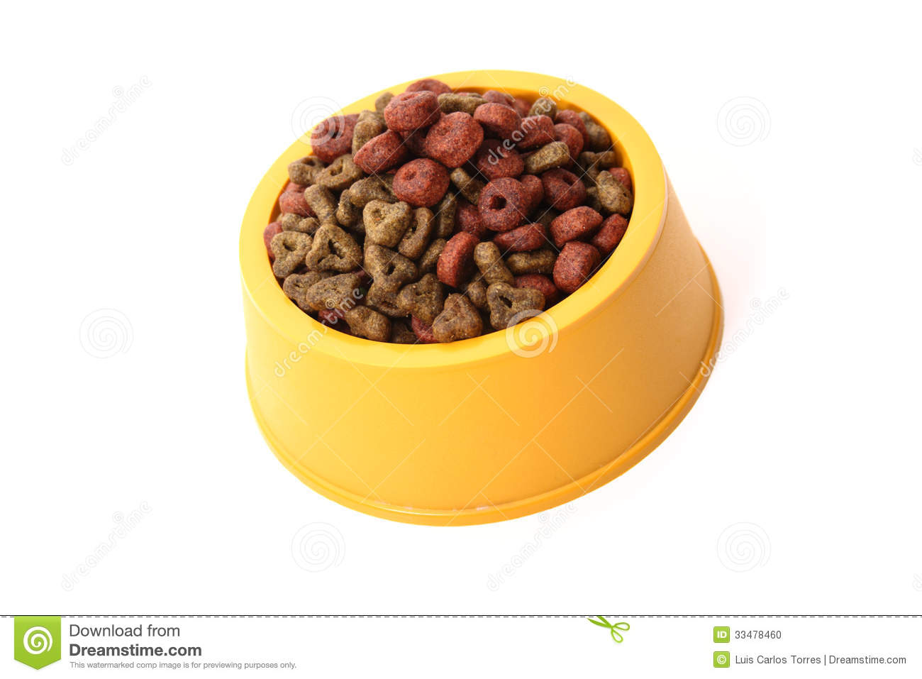 Isolated Dog Bowl Full Of Dog Food On A White Background 