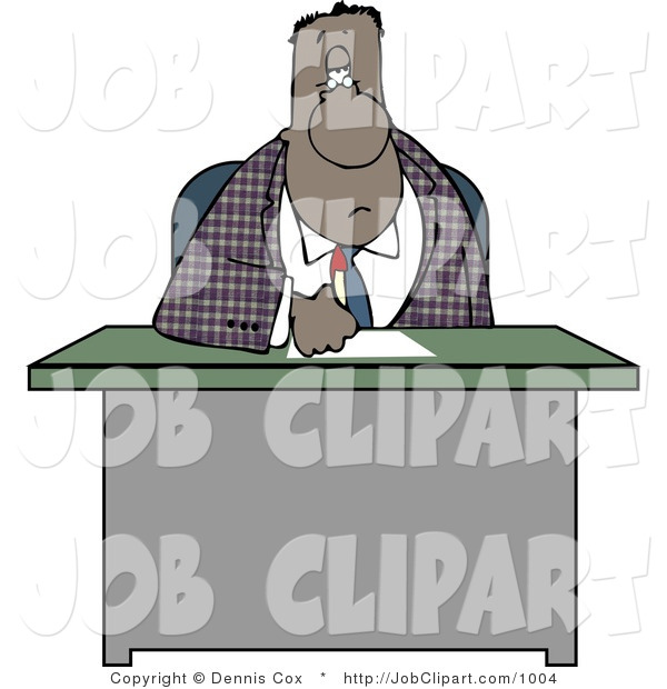 Job Clip Art Of A Bored African American Businessman Writing On Papers
