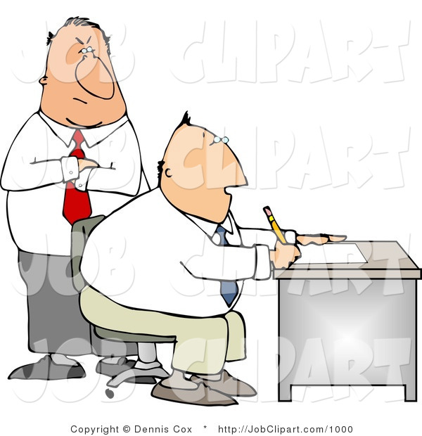 Job Clip Art Of A Business Boss Looking Over Employee S Shoulder As He