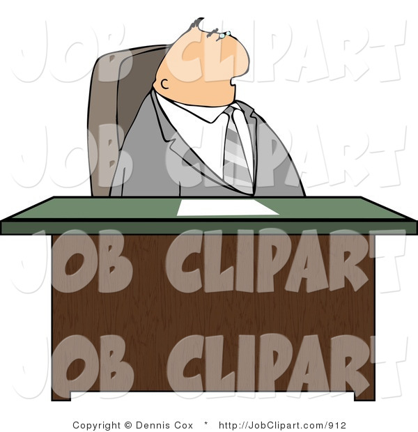 Job Clip Art Of A Gray Suited Attorney Man Sitting Behind His Wood