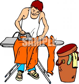 Mans Ironing Clothes Clipart