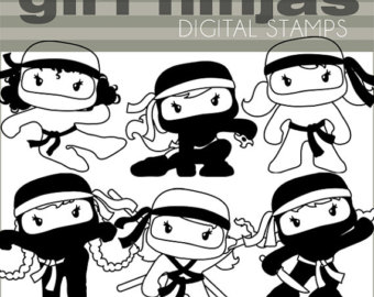 Ninja Clip Art  Personal And Commer Cial  Cute Girl Ninjas Black Line