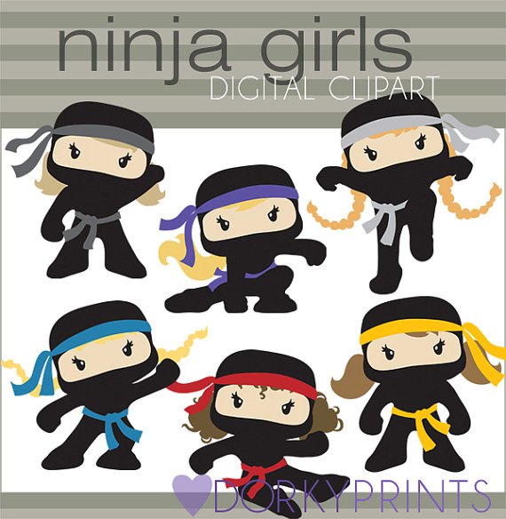 Ninja Clip Art  Personal And Limited Commercial  Cute Girl Ninjas With