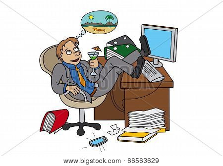Office Worker Dreaming About Vacation