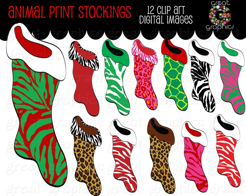 Printable Christmas Animal Print Stocking Clip Art Printable Animal