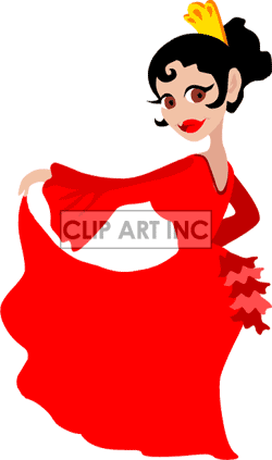 Spanish Woman In Red Holding Her Dress And Dancing