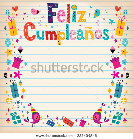 Stock Vector Feliz Cumpleanos Happy Birthday In Spanish Border Lined
