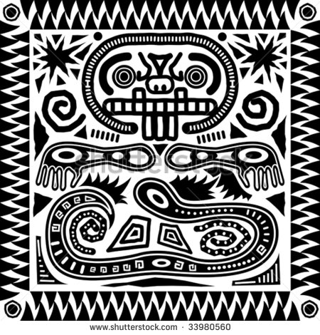 Vector Aztec Tribal Pattern In Black And White    Stock Vector