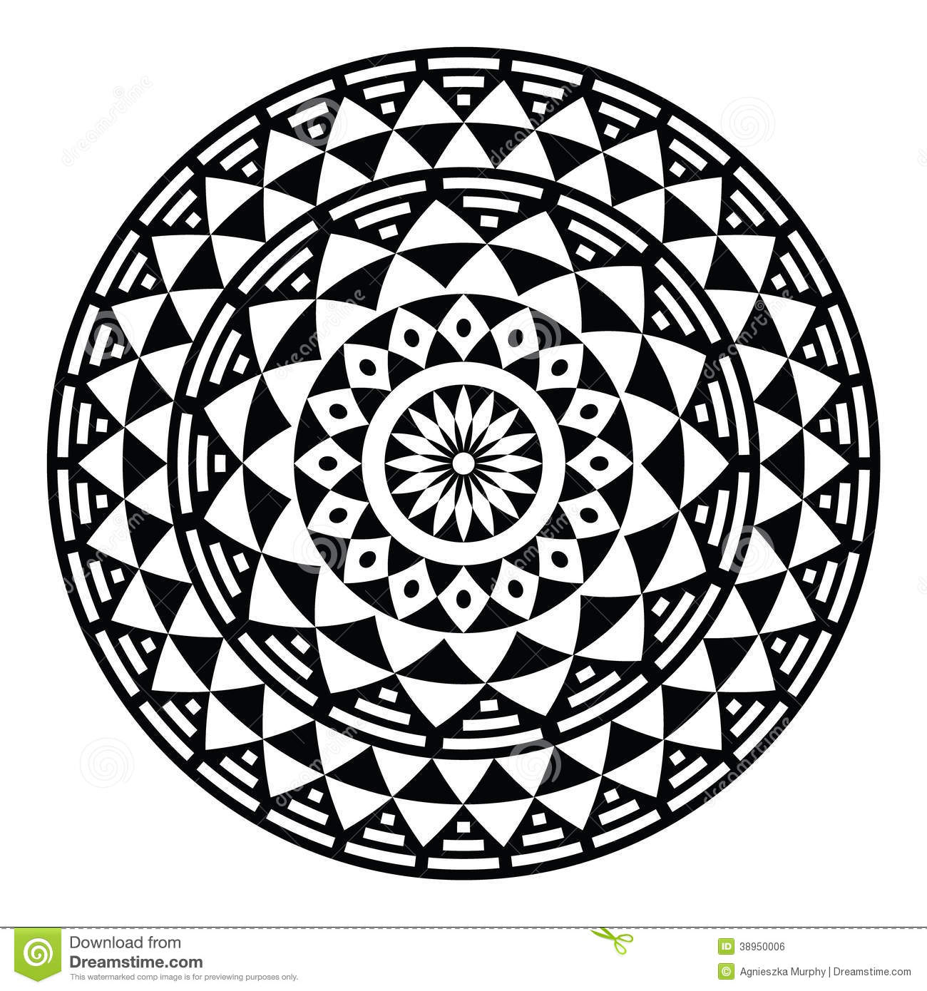 Vector Folk Round Pattern In Black And White Isolated On White