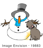 19883 Clipart Ilustration Of A Dog Sitting By A Snowman That He Just
