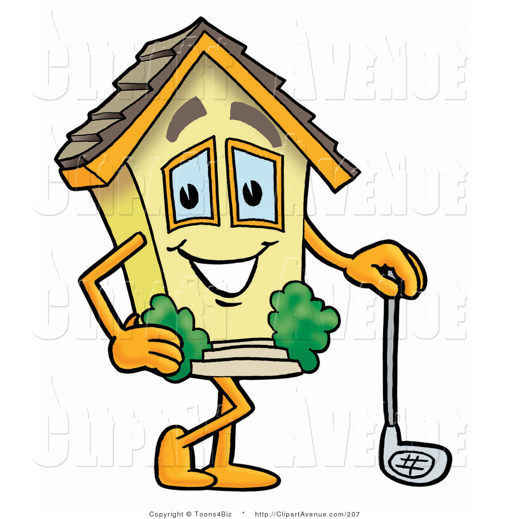 Avenue Clipart Of A Home Mascot Cartoon Character Leaning On A Golf    