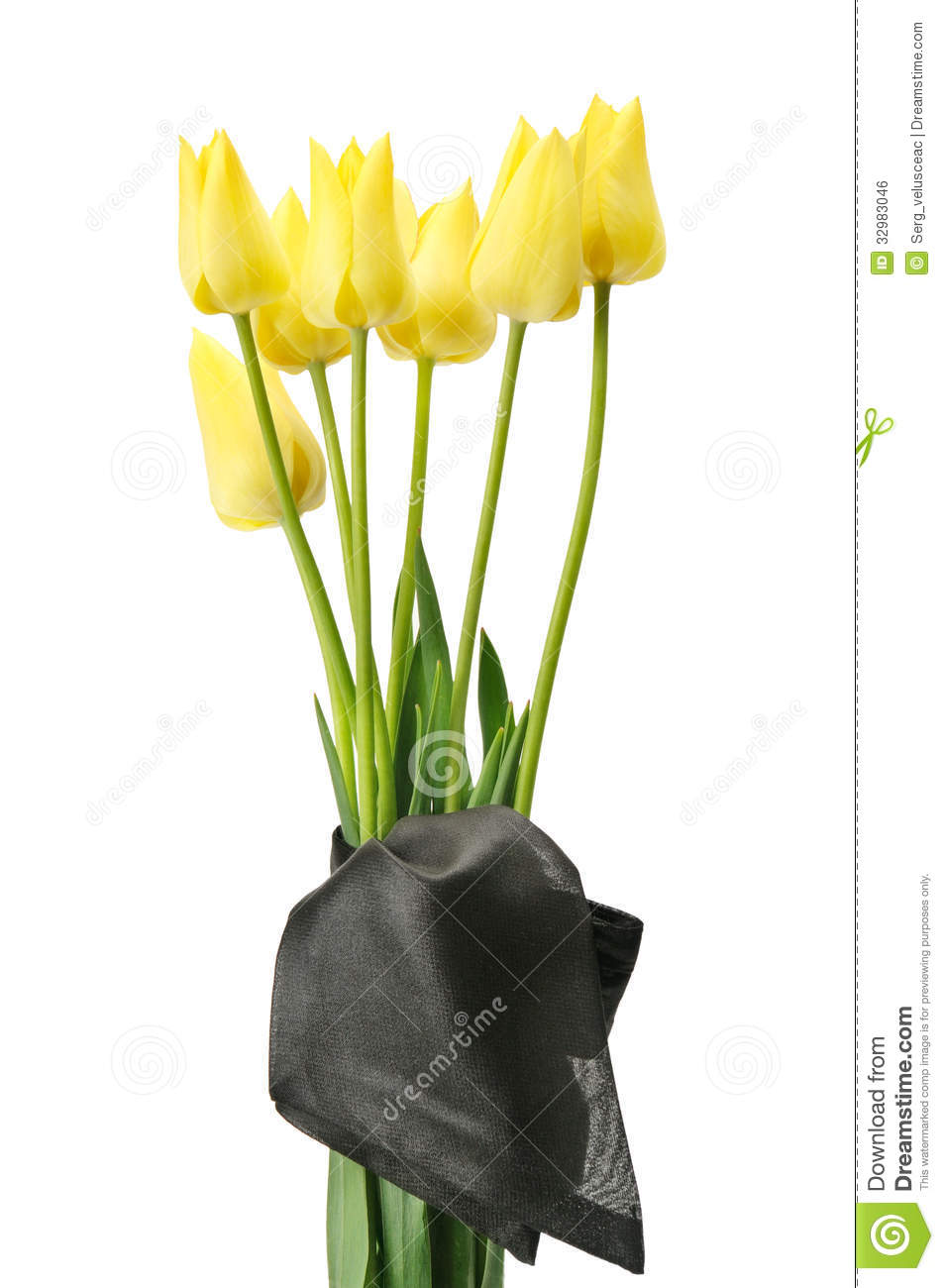 Bouquet Of Yellow Flowers For A Funeral Isolated On A White Background    