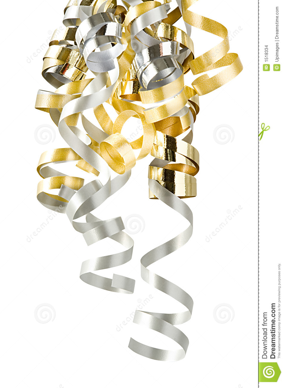 Christmas Curly Ribbons Isolated On White  With Clipping Path For Easy    