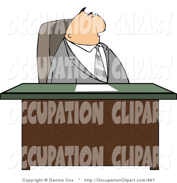 Clip Art Of A Gray Suited Attorney Man Sitting Behind His Business