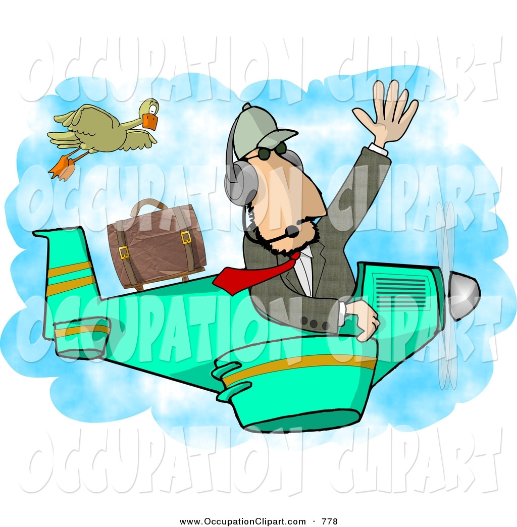 Clip Art Of A Private Pilot Businessman Flying A Plane To The Side