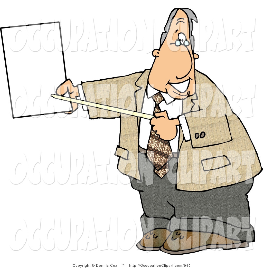 Clip Art Of A Smiling White Male Lawyer Pointing At An Important Blank