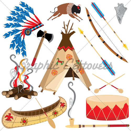 Cute Set Of American Indian Icons Isolated On