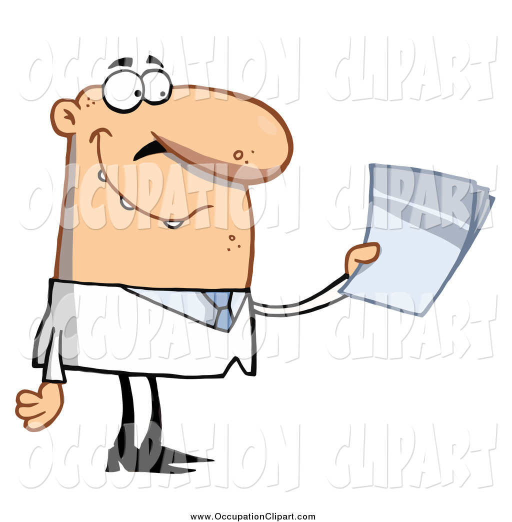 Male White Doctor Or Scientist Holding Papers And Smiling On A White